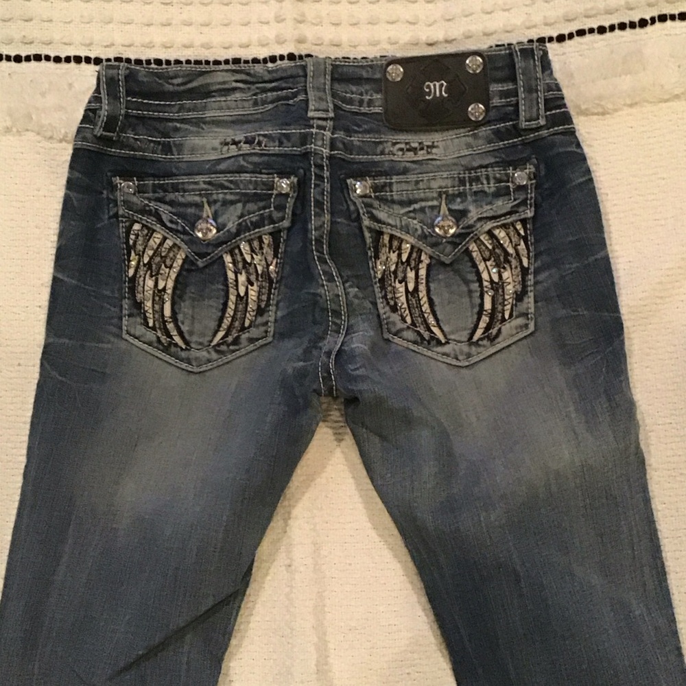 Miss Me Blue Boot Cut Jeans with Silver Embellishments